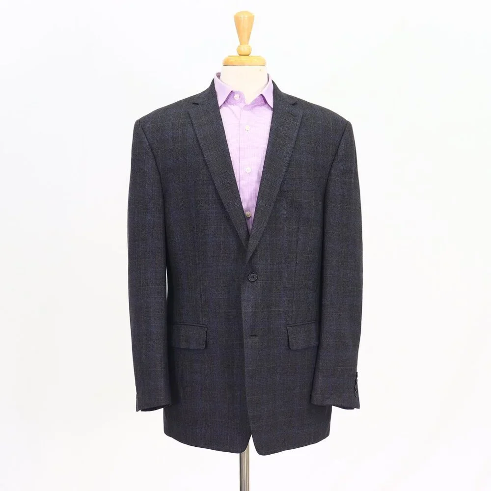 Calvin Klein 44L Gray Blazer Sport Coat Jacket 2-Button Check T412